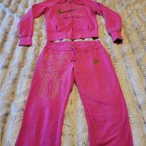 Nike Hot Pink Hoodie and Jogger Set with Gold Accents